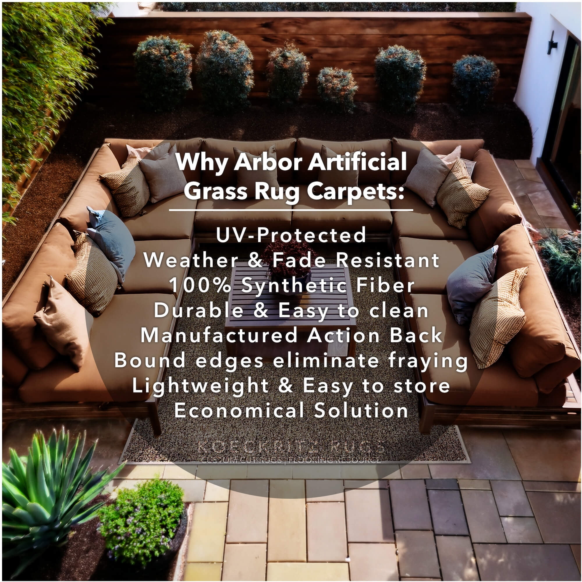 Koeckritz Rugs Premium 7'x10' Brown Sugar Indoor/Outdoor Turf Rug Ideal for Patios, Decks