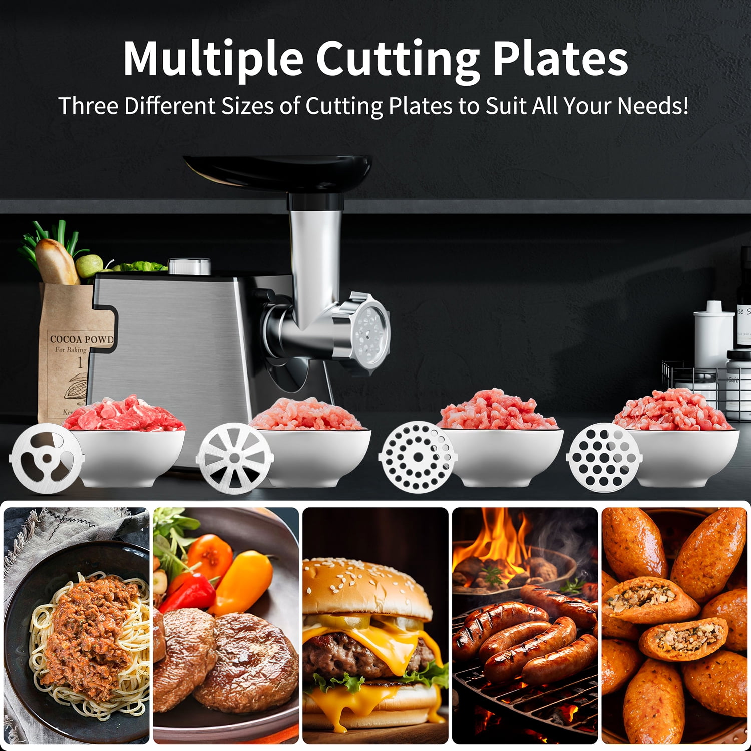 TINANA Electric Meat Grinder 2800W Heavy Duty Sausage Stuffer Machine, 4 Stainless Steel Plates, 2 Blades, Sausage Maker Kit and Kubbe, Multi-Functional Meat Mincer for Home Kitchen Beef Processing