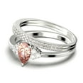thumbnail image 4 of Dazzling Minimalist 2.25 Carat Pear Cut Affordable Ring, Morganite And Diamond Moissanite Engagement Ring, Unique Wedding Ring, Two Matching Band in 925 Sterling Silver With 18k White Gold Plating, 4 of 4