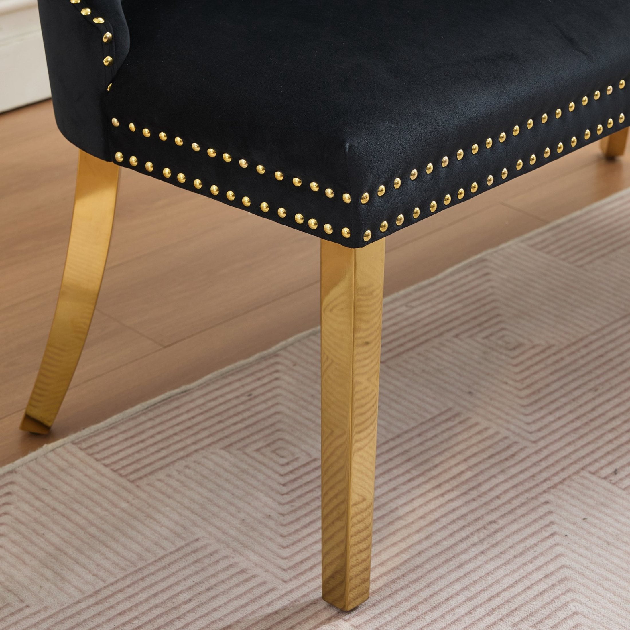 Noble House 2-Seat Velvet Dining Bench, Tufted Wingback Upholstery, Steel Legs, Black + Gold