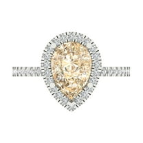 2.38 ct Pear Cut Natural Morganite with Simulated Diamond Halo Accents 18K White Gold Womens Engagement Ring