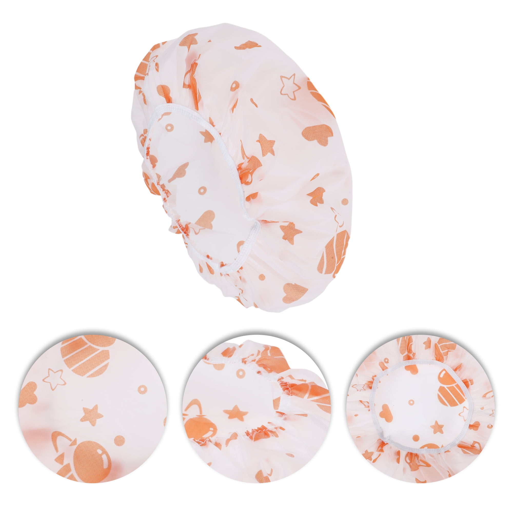 Unique Bargains Print Single Layer Shower Cap 5 Pcs Orange
