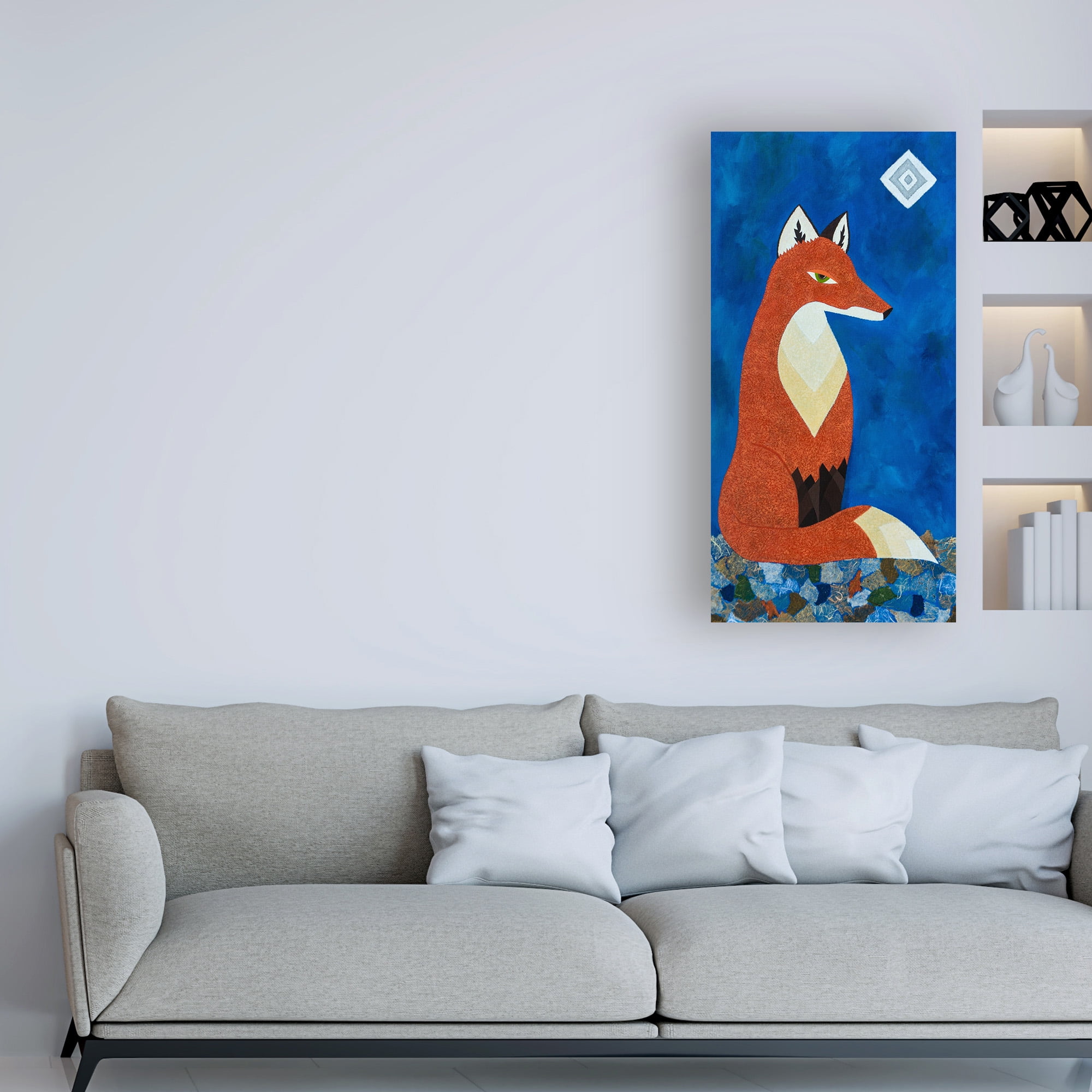 Trademark Fine Art 'Fox Under Diamond Moon' Canvas Art by Casey Crai