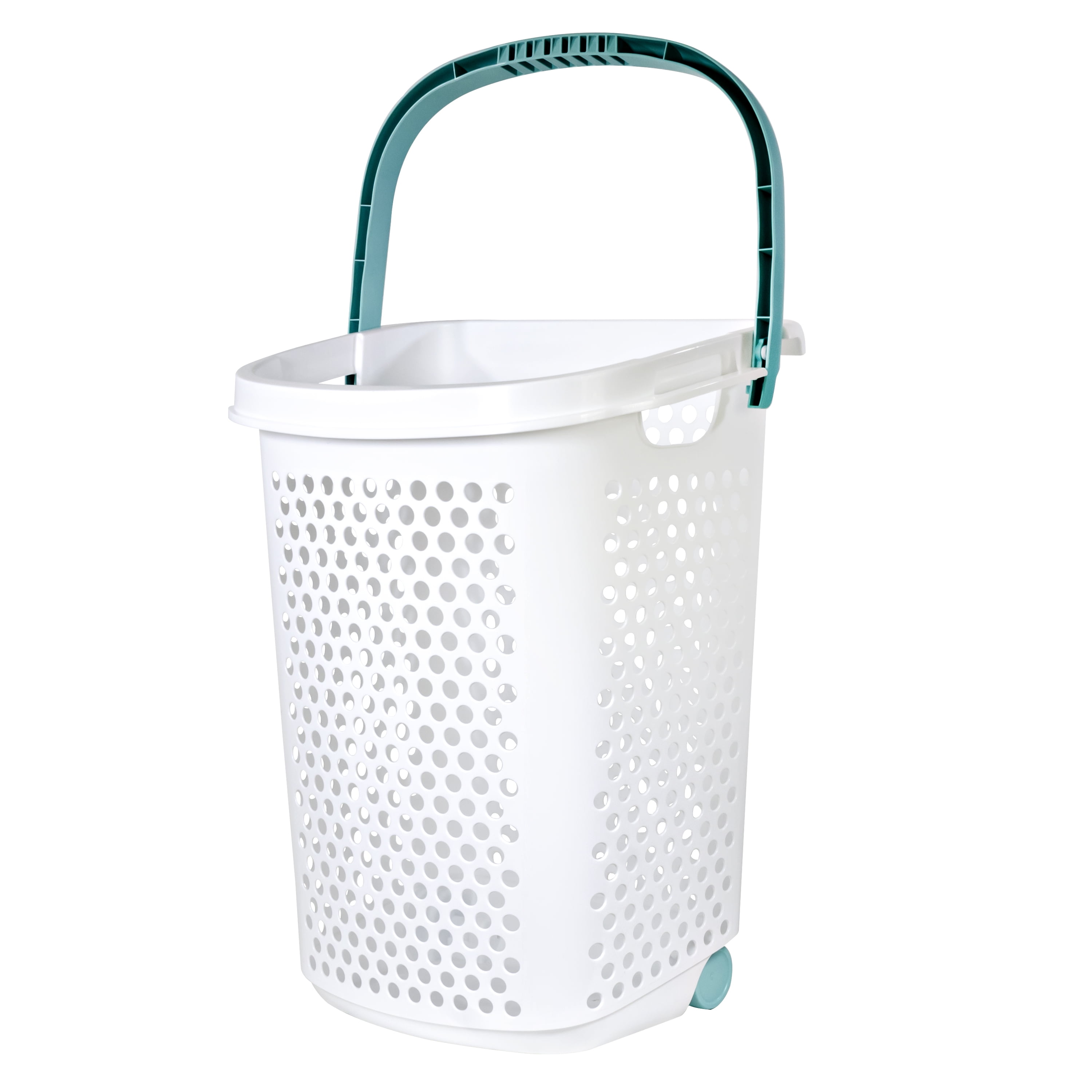 Home Logic 2 Bushel Rolling Plastic Laundry Hamper with Pop-up Handle, White, 2 Pack