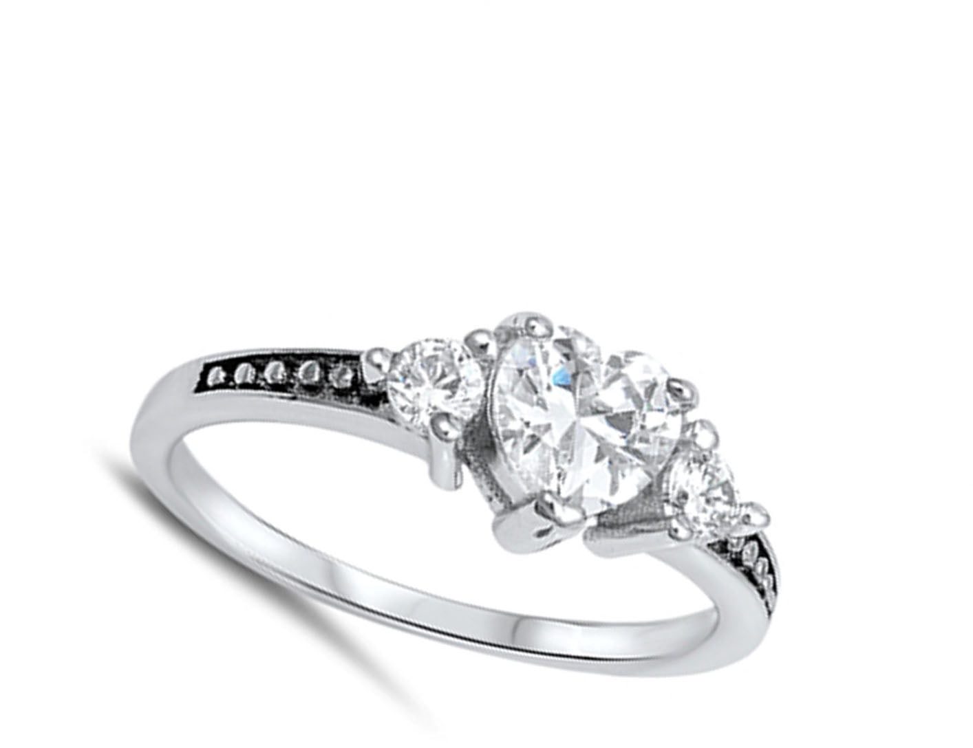 CHOOSE YOUR COLOR Heart Clear CZ Promise Ring .925 Sterling Silver Ball Bead Band White Female Size 4