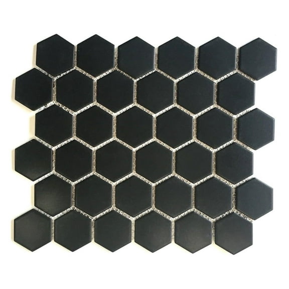 Black Hexagon 2" Matte Porcelain Mosaic Floor and Wall Backsplash Bath Kitchen 10 Pack Box