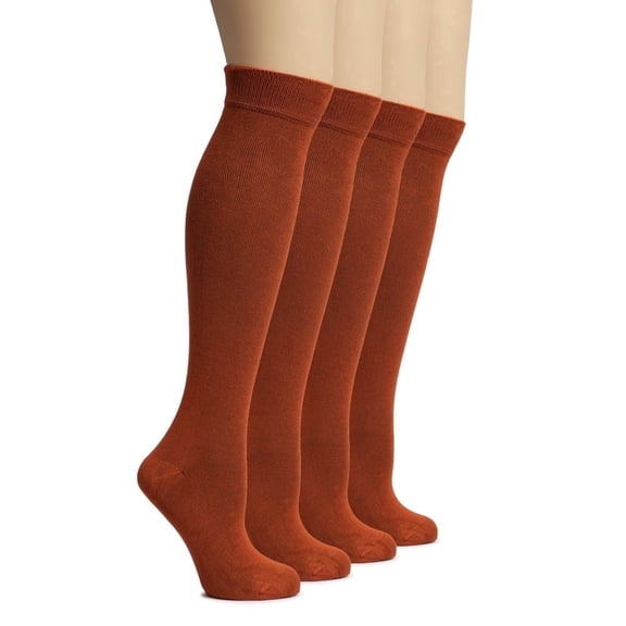 HUGH UGOLI Women's Bamboo Knee High Socks | Comfort Seam Long Dress Socks, Soft & Lightweight | 4 Pairs, Bombay Brown, Shoe Size: 8-11