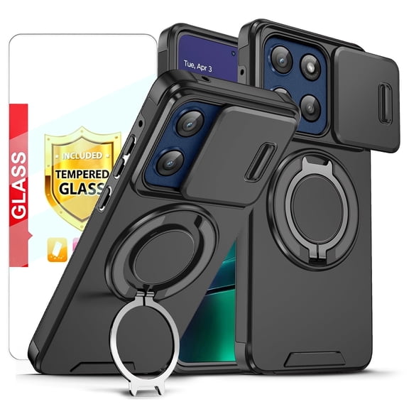 Military Grade Shockproof Phone Case compatible with Motorola Moto G Stylus 2026, Sliding Camera Cover, 360 Degree Magnetic Rotating Ring Kickstand, Screen Protector