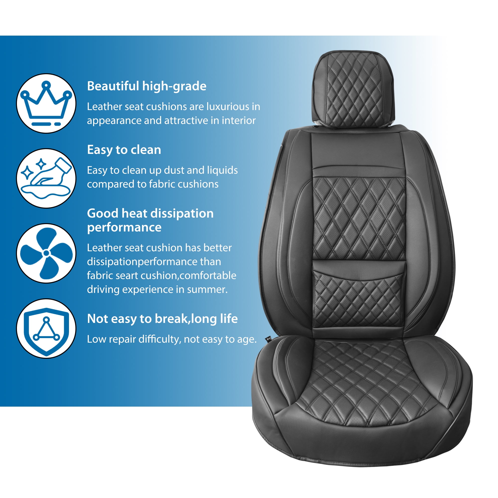 Elantrip Black Luxury Diamond Design Leather Car Seat Cover, Waterproof and Non-slip, for SUV, Truck, Car Cover