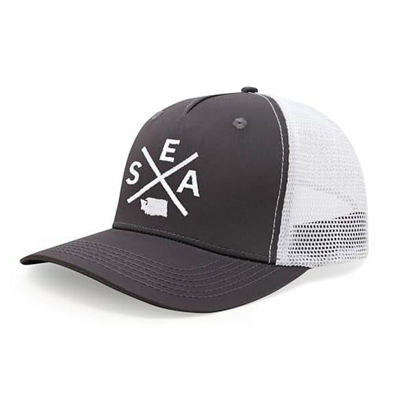International Tie Seattle SEA Hat for Men and Women - Snapback Trucker Baseball Cap (Grey/White)