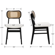 Guyou Rattan Dining Chairs Set of 2, Farmhouse Black Wooden Dining Side Chairs, Mid Century Modern Linen Upholstered Kitchen Chairs with Cane Back for Dining Room Kitchen Living Room, Beige