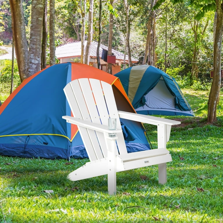 Outsunny Adirondack Chair with Cup Holder HDPE White Walmart