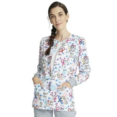 

Cherokee Prints Warm Up Scrubs Jacket For Women Snap Front CK301 S Paws For A Cause