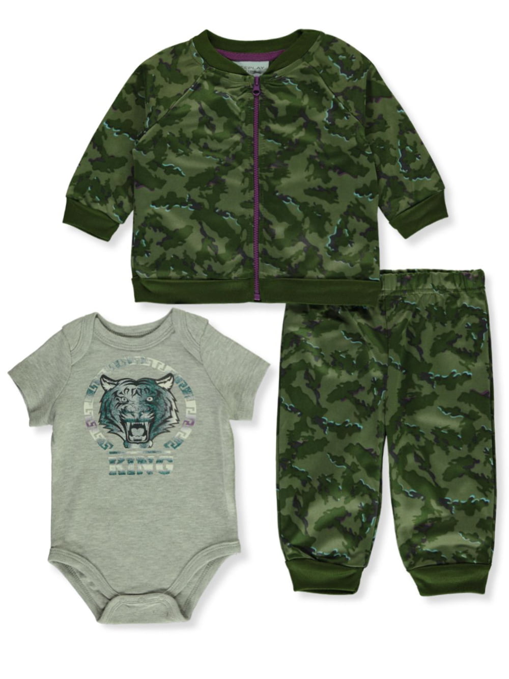 NEW Baby Boys 3 piece Outfit 3-6 Mos Bodysuit Pants Bib Set Camouflage Hunting 