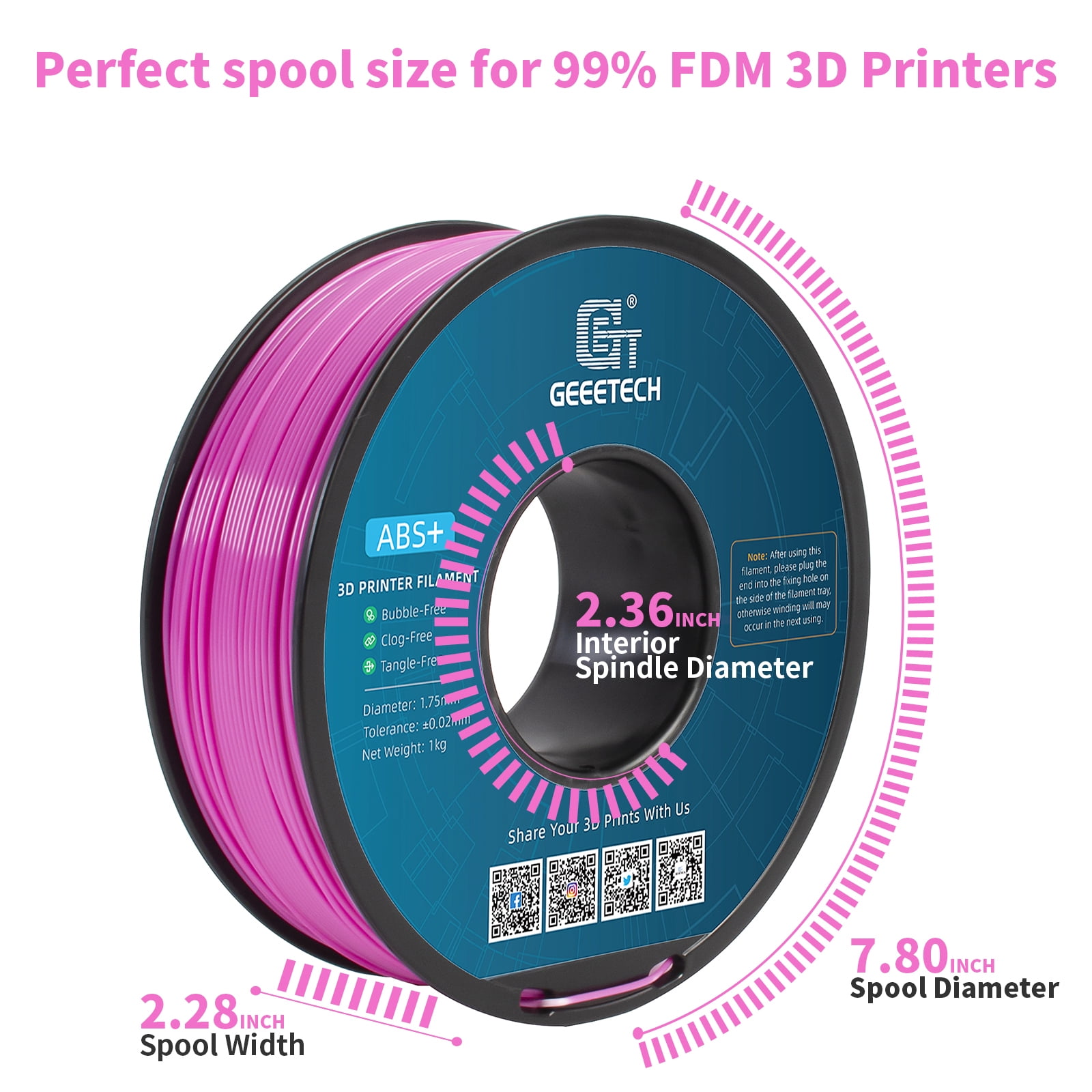 Geeetech ABS 3D Printer Filament 1.75mm ABS Filament 10KG Spool Pink