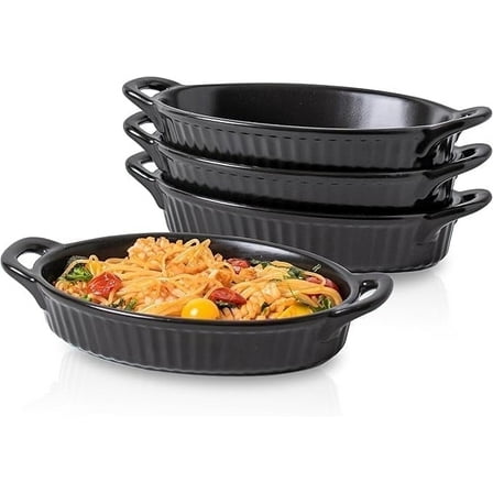 Frewinky Au Gratin Baking Dishes,9-inch Ceramic Baking Dish Set with Handles Heat Resistant,Mini Casserole-Dishes for Oven,Set of 4,Black