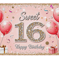 thumbnail image 4 of Pink Glittery 16th Birthday Backdrop Banner with Balloons Gifts and Confetti Happy Birthday Party Decoration Photography Prop Party Supplies Background Decorations, 4 of 7