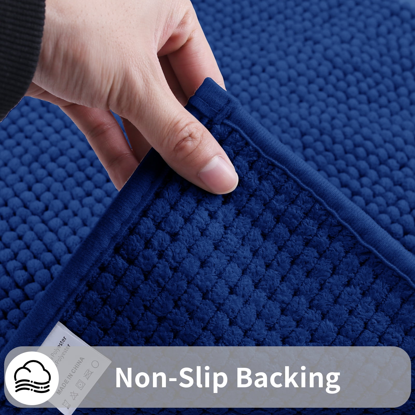 3 Pieces Bath Mat Set, Soft Chenille Bathroom Rugs Mat, Absorbent Spa Shaggy Bath Rugs Set, Machine Washable & Non Slip Bath Mats for Bathroom, Tub, Shower（Blue）