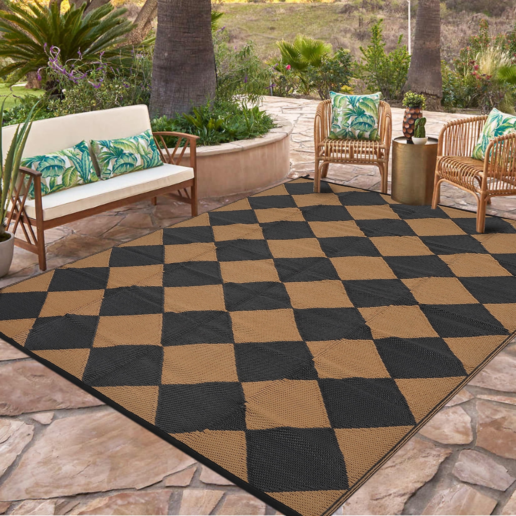 FairOnly 9'x18'Large Reversible Outdoor Area Rug Waterpoof Stain Resistant Rugs for Beach Camping