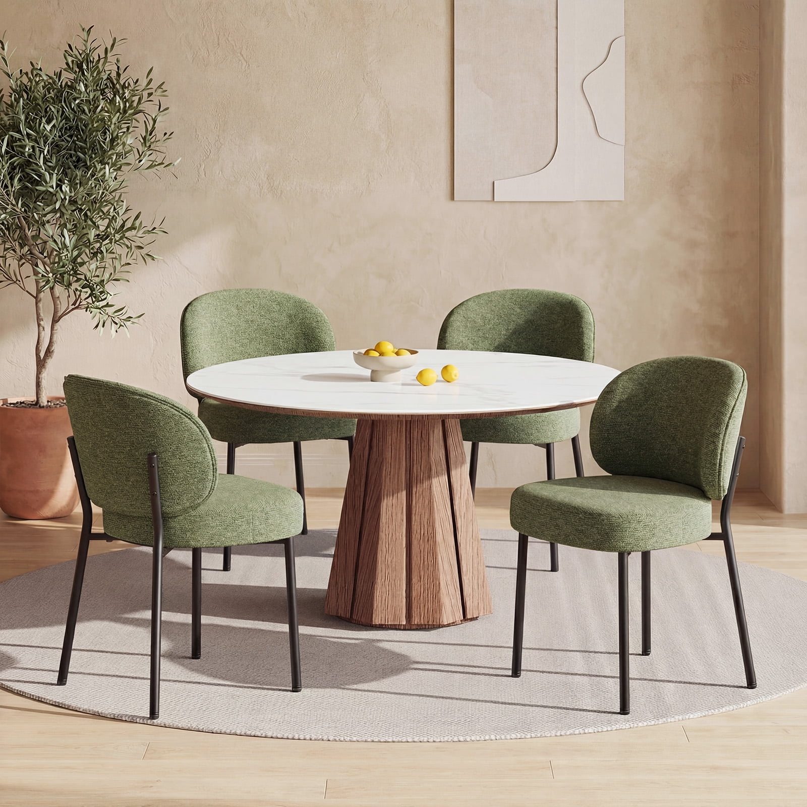 Set of 6 Upholstered Modern Dining Chairs, Mid Century Kitchen Chairs with Curved Backrest and Metal Legs for Dining Room, Living Room, Green