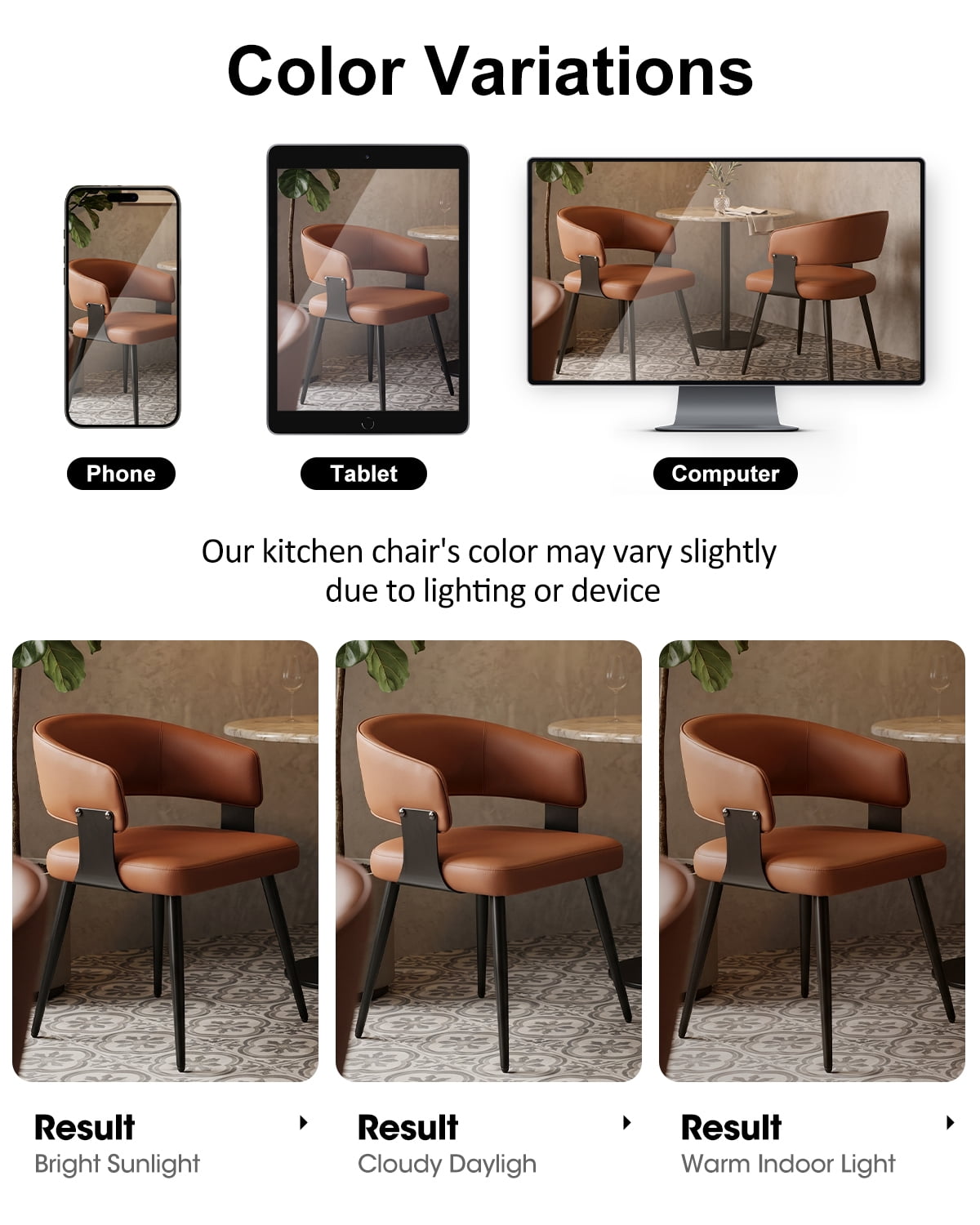 Modern Kitchen Chair Set of 4, Upholstered Faux Leather Dining Chairs with Curved Back, Easy Assembly for Dining Room Restaurant Cafe,Brown