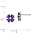 thumbnail image 4 of Sterling Silver Rhodium Plated Amethyst Flower Post Earrings (9 X 9) Made In India qdx367, 4 of 5