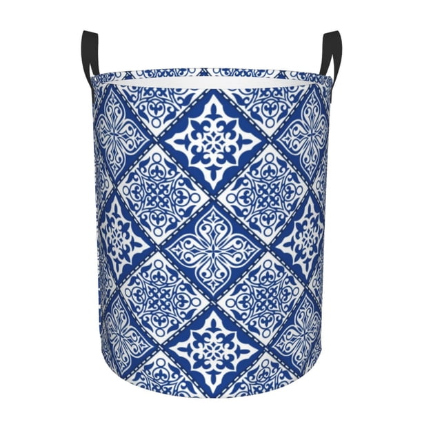 Balery Stylized Flowers Vintage Boho Cesta de ropa redonda con asas, impermeable, independiente, para ropa, juguetes, dormitorio y familia-Small