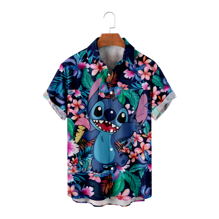 

MLFU Adult Kids Cartoon Button Down Short Sleeve Shirt Regular Beach Aloha Shirts Party Polo Shirts Regular & Big Man Sizes