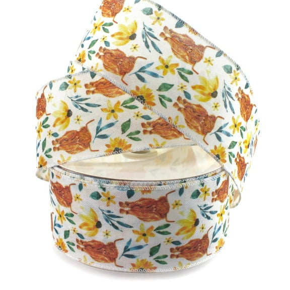 Ribbon Traditions Sunflower Highlander Cow Wired Ribbon 2 1/2" by 10 Yards