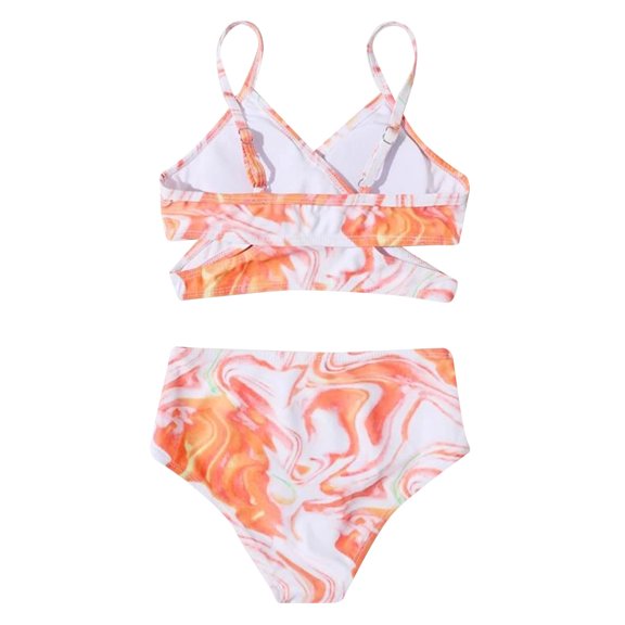 Vedolay Toddler Swimsuit Girl Toddler Girl 2 Piece Swimsuit Sport High Waist Bikini Set Swimwear Bathing Suit Bikinis Little Girls,Orange 8 Years