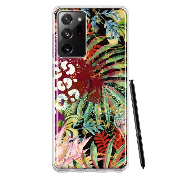 MUNDAZE Samsung Galaxy Note 20 Ultra Shockproof Clear Hybrid Protective Phone Case Leopard Tropical Vacation Beach Flowers Cover