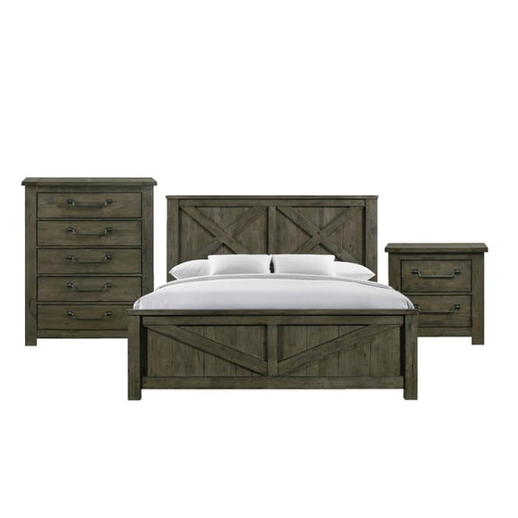 Picket House Furnishings Memphis King Panel 3PC Bedroom Set in Grey