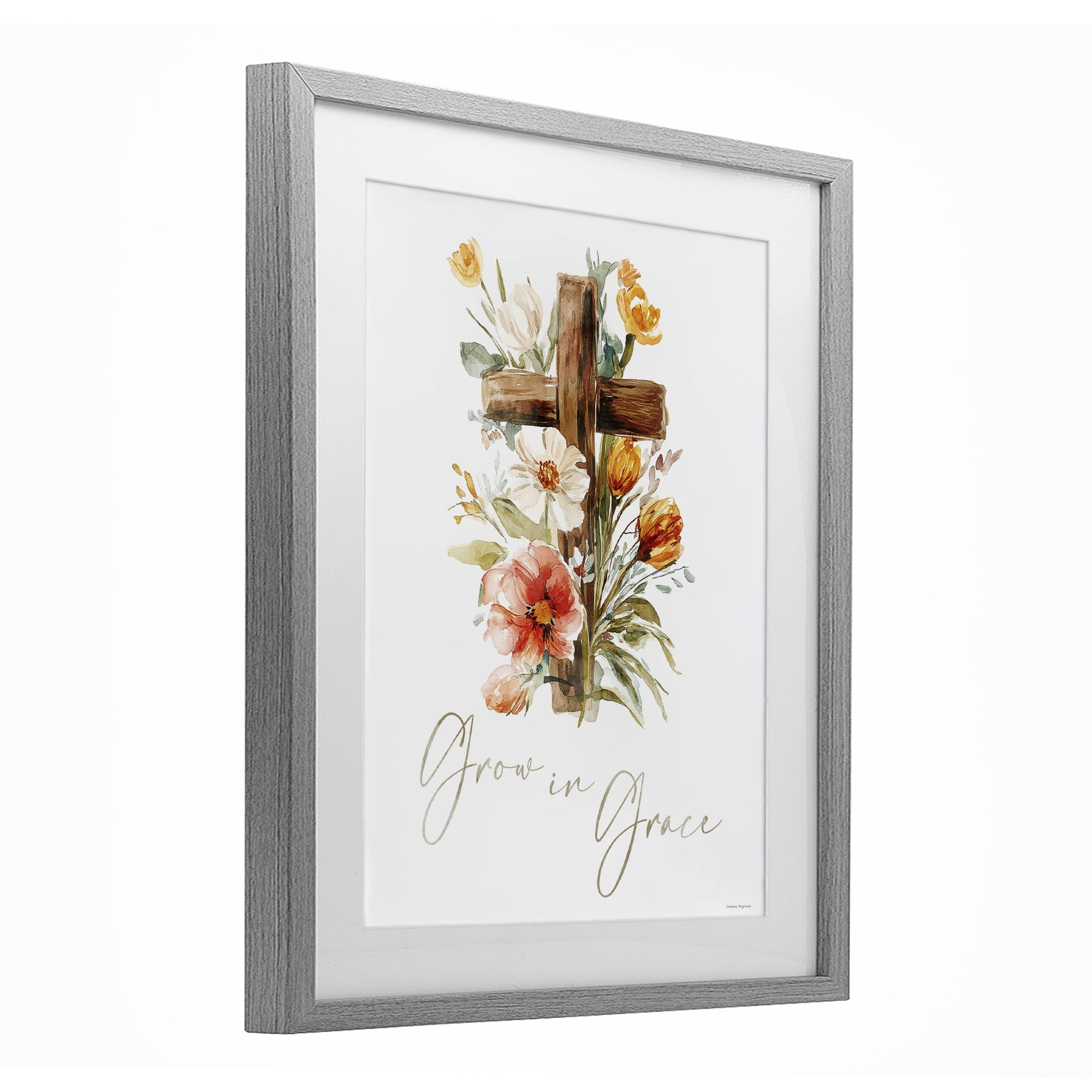 Stupell Industries Grow In Grace Cross Gray Framed Print Under Glass, design by Svetlana Aleynikova