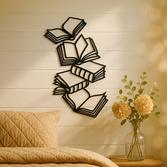 " HELLOYOUNG 14.57 Inch Book-Inspired"" Metal Wall Art Sculpture Open Book Stack Design, Minimalist Black Metal Decor Reading Enthusiasts Create A Reading Atmosphere "