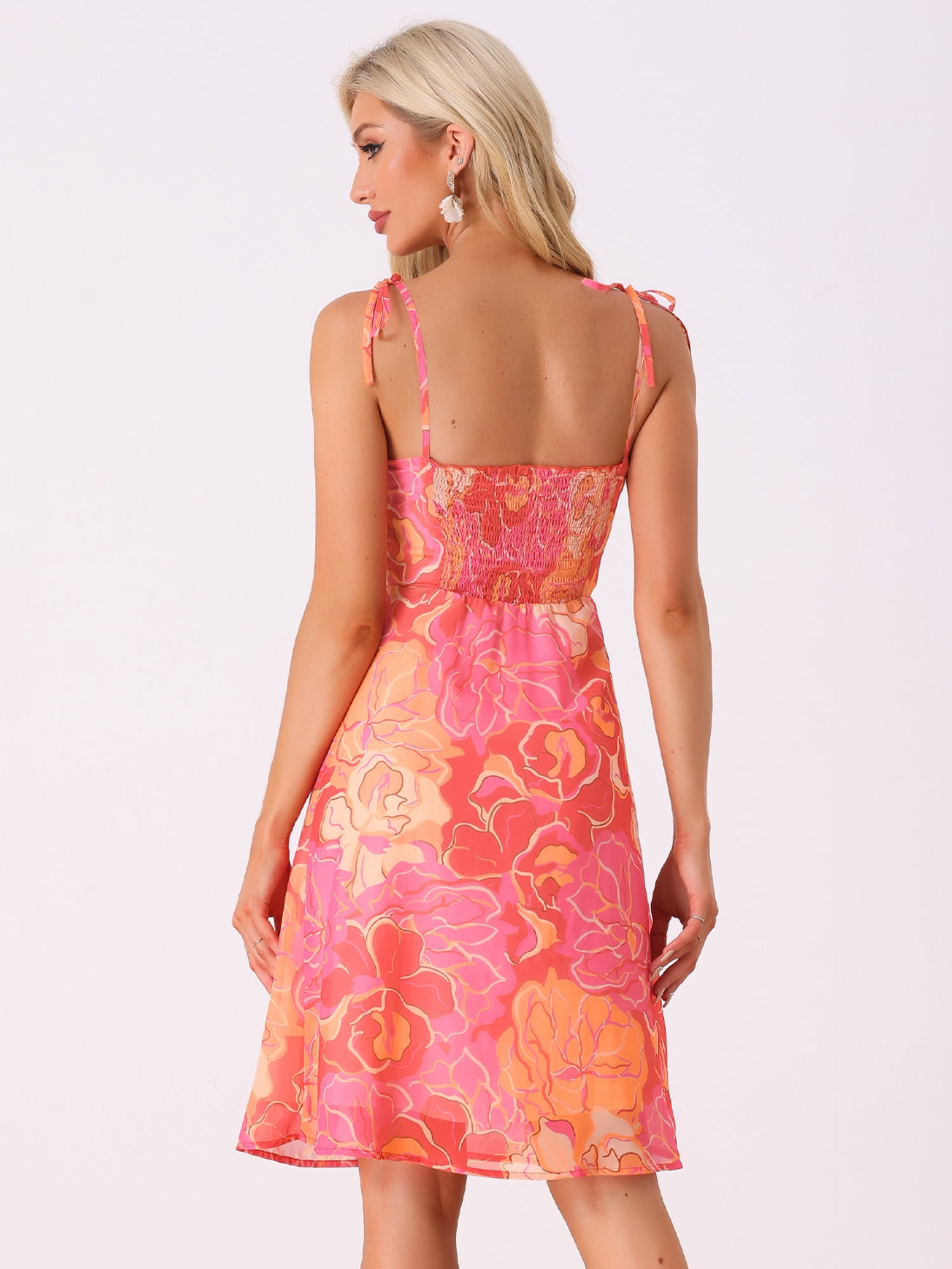 DARING DIVA Spaghetti Strap Summer Floral Print Midi Dress XS Hot Pink