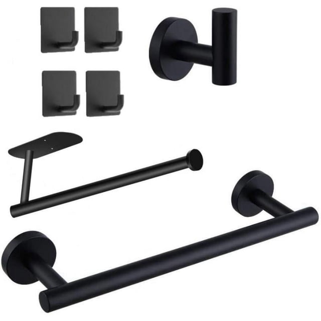 Juego De Accesorios Para Baño Toallero Soporte Para Papel Higiénico Montado En La Pared Negro SM SunniMix Estante de baño