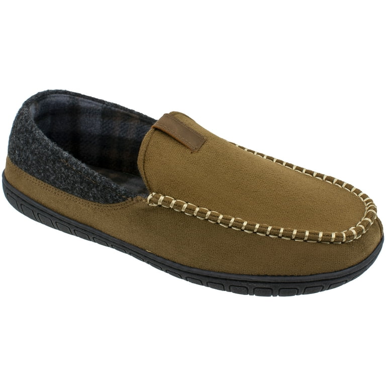 SLM Men's Corduroy Slippers Black Moccasin House Shoes Bedroom Slip On 