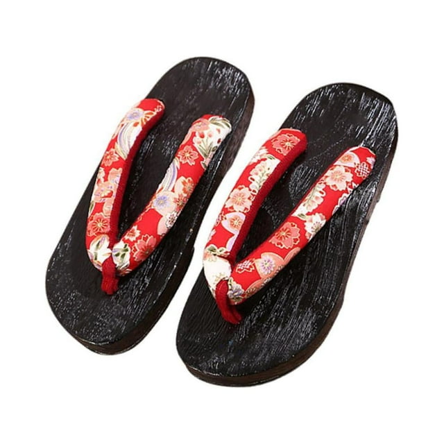 ZheElen Sabots Japonais Pantoufles Geta Sandales Sandales de Plage pour Hommes Femmes 36 Rouge Rond Taille 37 1ensemble