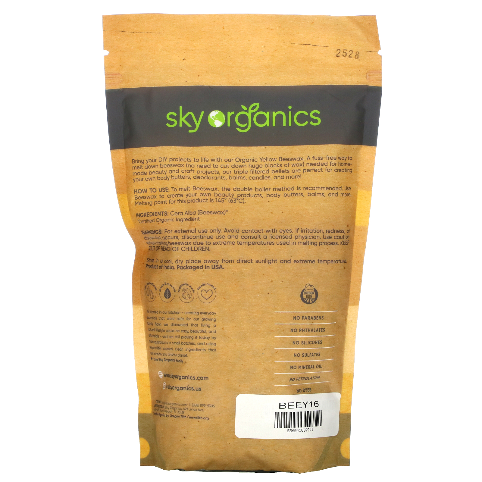 Sky Organics Usda Organic Cruelty Free Yellow Beeswax Pellets 1 Lb Walmart Com Walmart Com