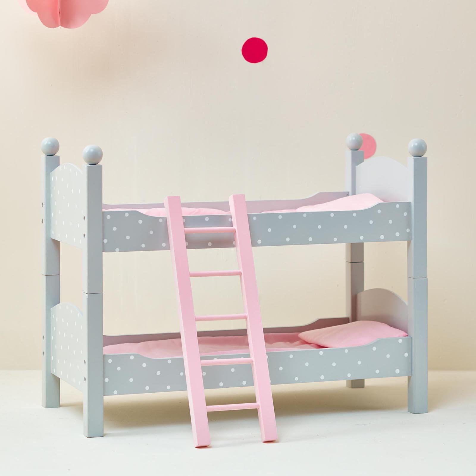 Olivia's Little World - 18 inch Doll Furniture - Double Bunk Bed (Gray Polka Dots)