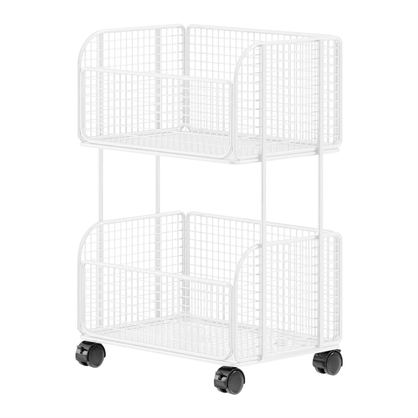 kowaku Rolling File Folder Cart,Mobile Utility Cart School with Lockable Wheels under Desk Storage Organizer for Bathroom Toiletries White Two Layer