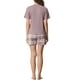 thumbnail image 3 of Conjunto de pijama de camiseta de manga corta de cuadros para mujer INSPIRE CHIC con pantalones cortos XS púrpura, 3 of 5