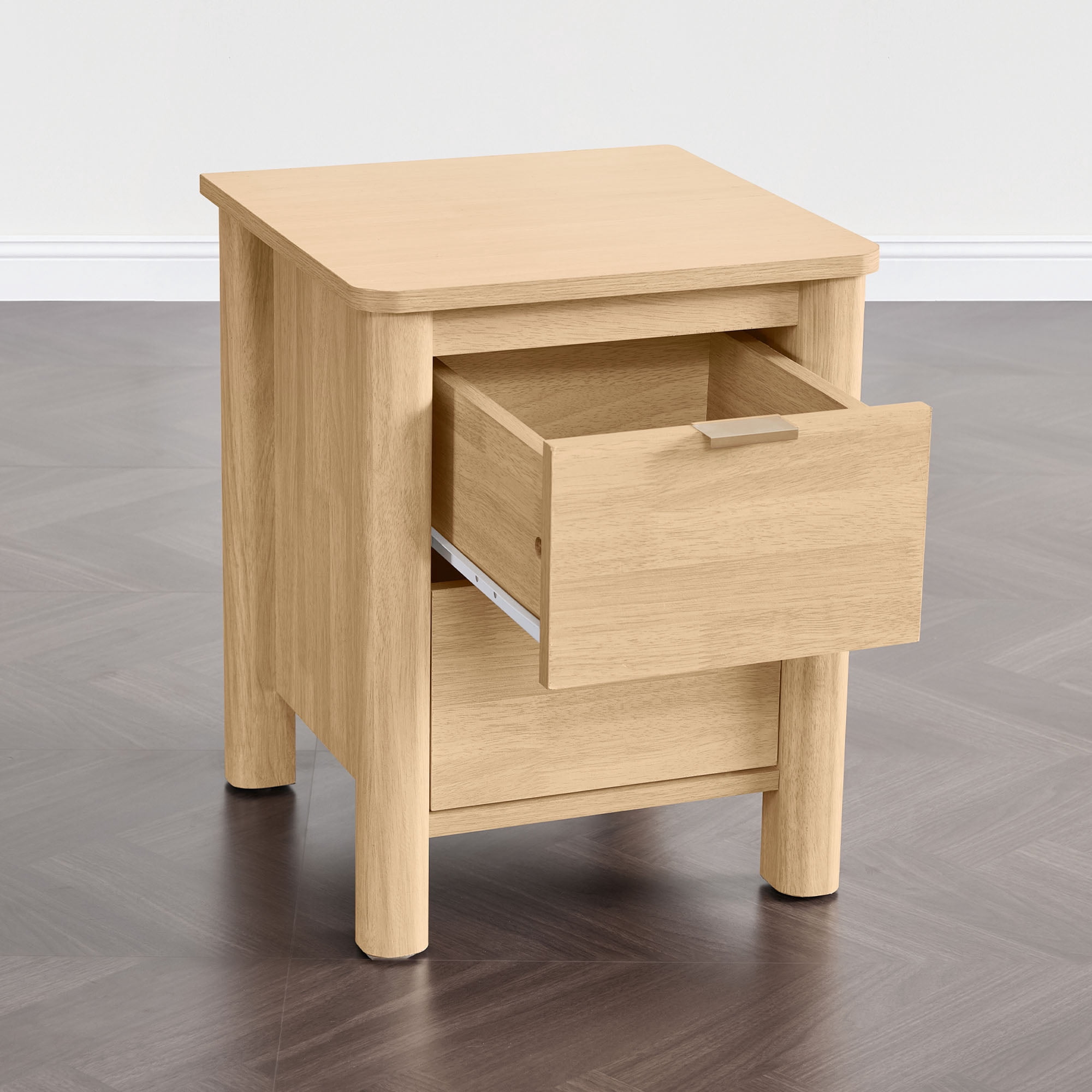 Spruce & Spring Farmhouse Nightstand, 2-Drawer End Table, Bedside Table for Bedroom, Living Room & Study, Natural Wood Finish