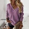 thumbnail image 2 of Rovga Women Sweater Casual Loose Solid Color Long Sleeve Fashion V-Neck Pullover Knitwear Warm Dailywear, 2 of 5