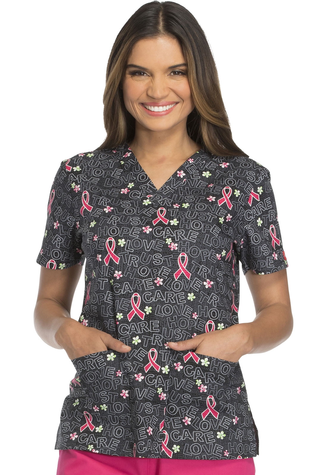 Dickies EDS Women Scrubs Top, VNeck, DK704, S, Love Trust Care