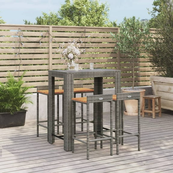vidaXL Garden Bar Set Grey PE rattan, powder-coated steel, solid acacia wood
