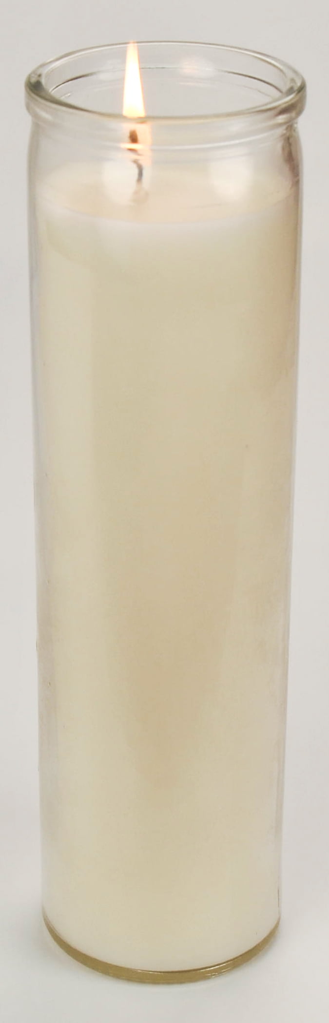 Prayer Candle Clear Glass White Wax, 8 Inch