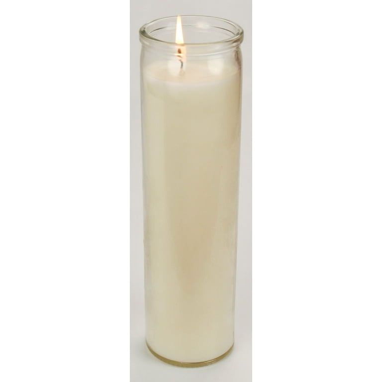 Prayer Candle Clear Glass White Wax, 8 Inch 