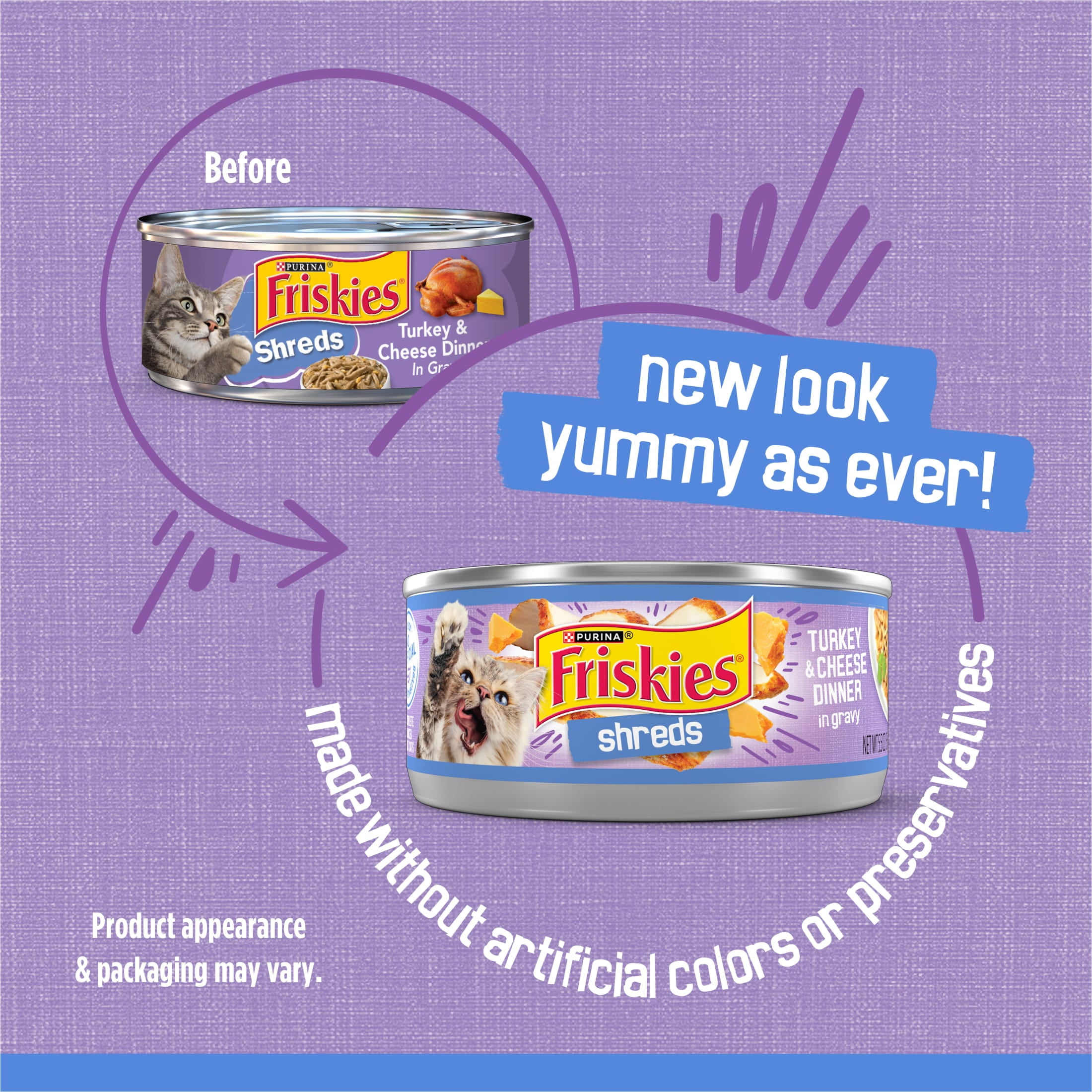 Purina Friskies Shreds, Turkey and Cheese Dinner in Gravy, Wet Cat Food, 5.5 oz Can, 24 Pack