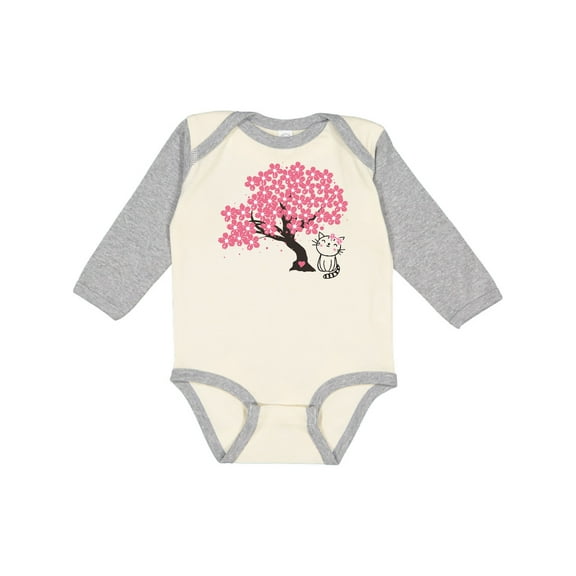 Inktastic Japanese Cherry Tree Kitty Cat Girls Long Sleeve Baby Bodysuit